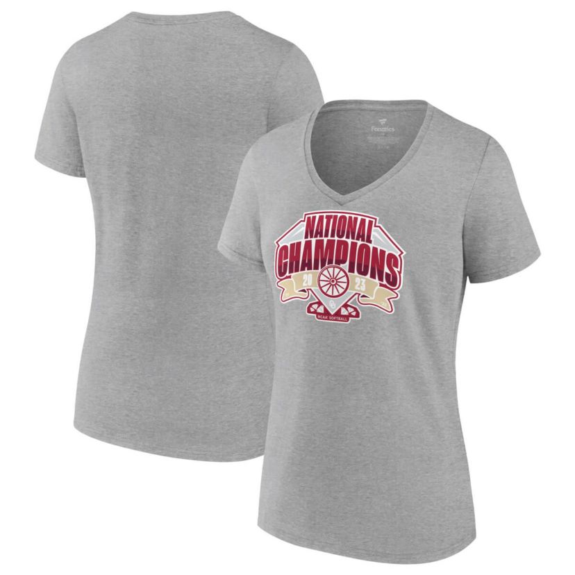 NCAA Fanatics Oklahoma Sooners 2023 NCAA Softball NCAA World Series s Official Logo V-Neck T-Shirt
