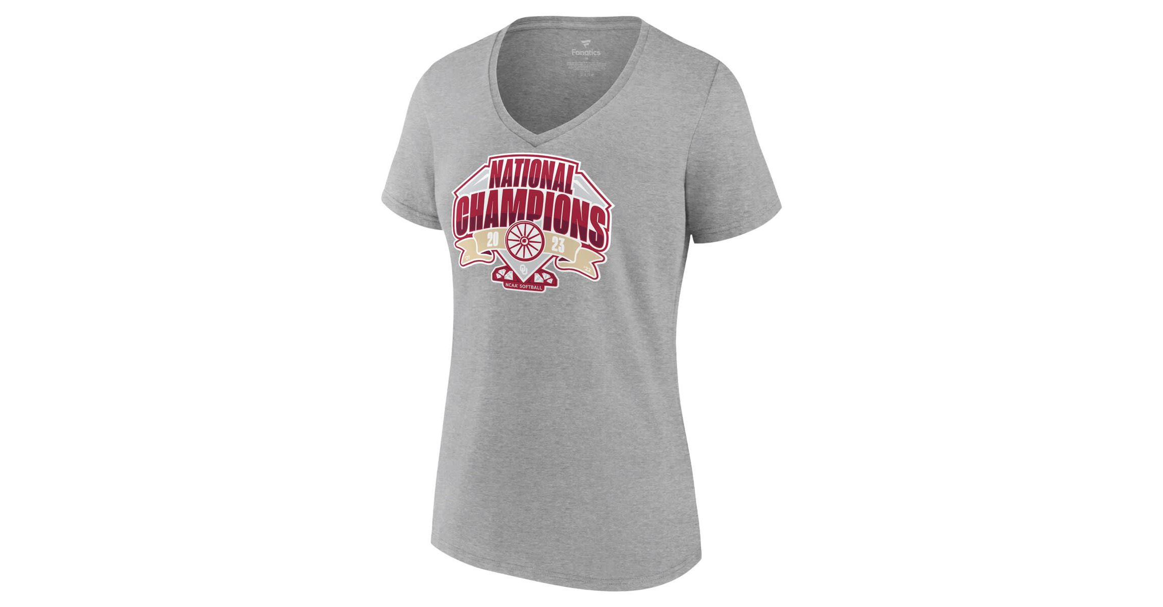 NCAA Fanatics Oklahoma Sooners 2023 NCAA Softball NCAA World Series s Official Logo V-Neck T-Shirt