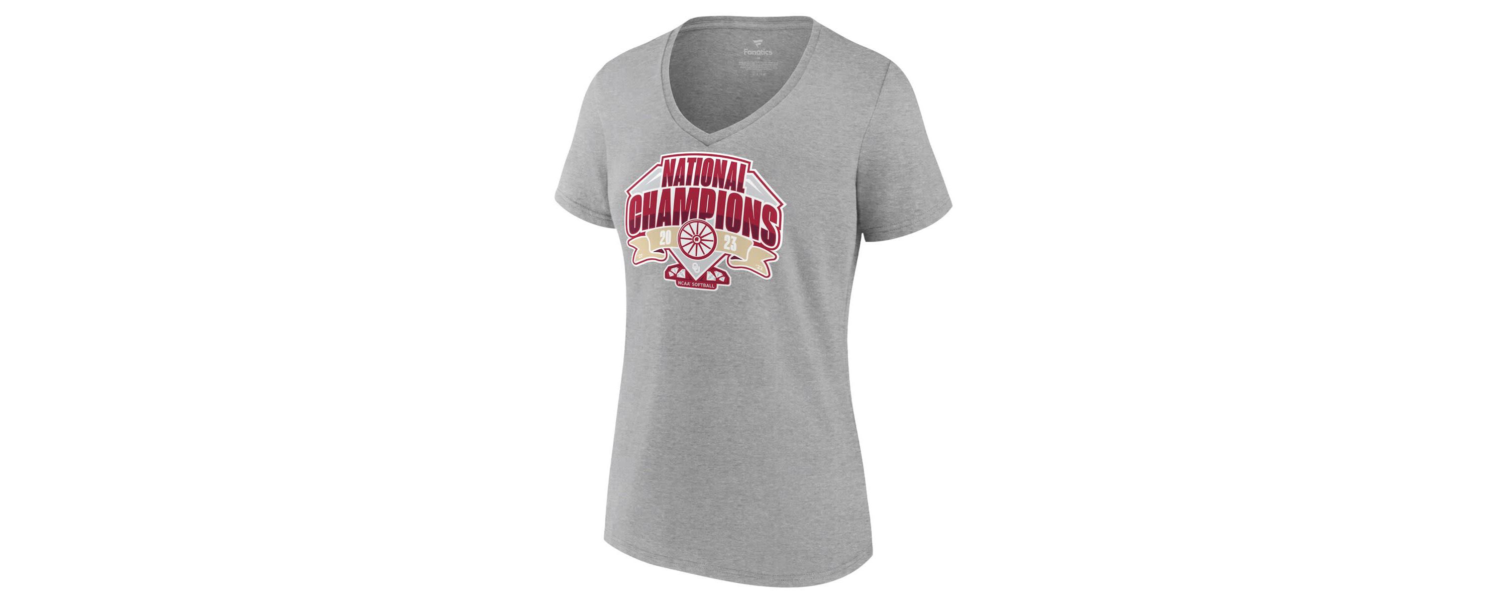 NCAA Fanatics Oklahoma Sooners 2023 NCAA Softball NCAA World Series s Official Logo V-Neck T-Shirt