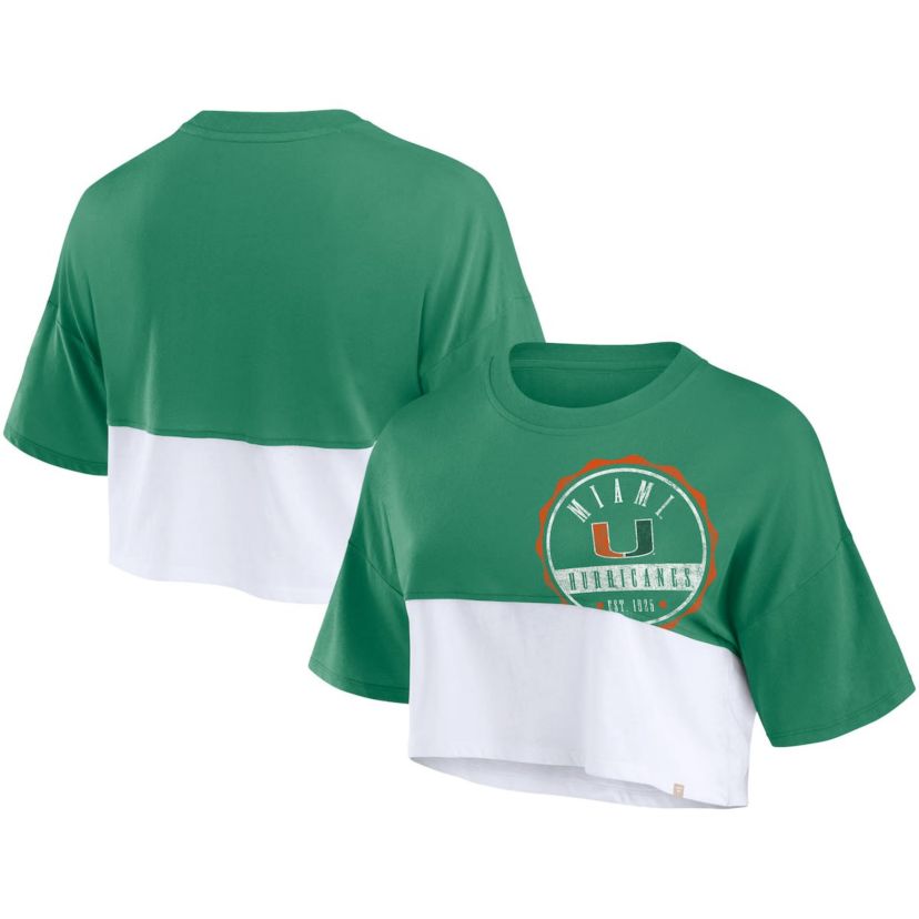 Miami (FL) Hurricanes NCAA Fanatics Miami Hurricanes Oversized Badge Colorblock Cropped T-Shirt