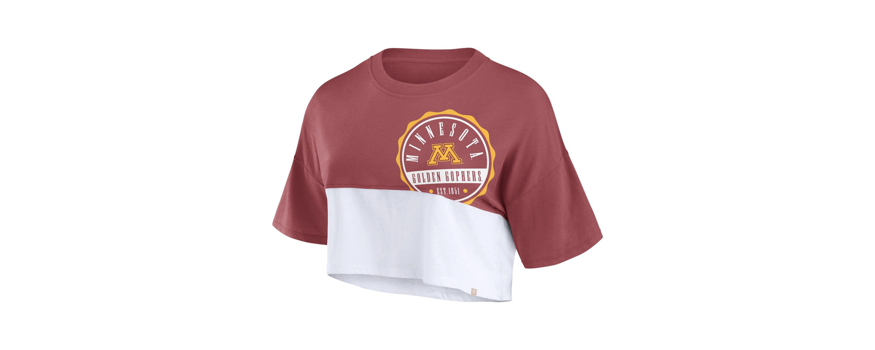 NCAA Fanatics Minnesota Golden Gophers Oversized Badge Colorblock Cropped T-Shirt