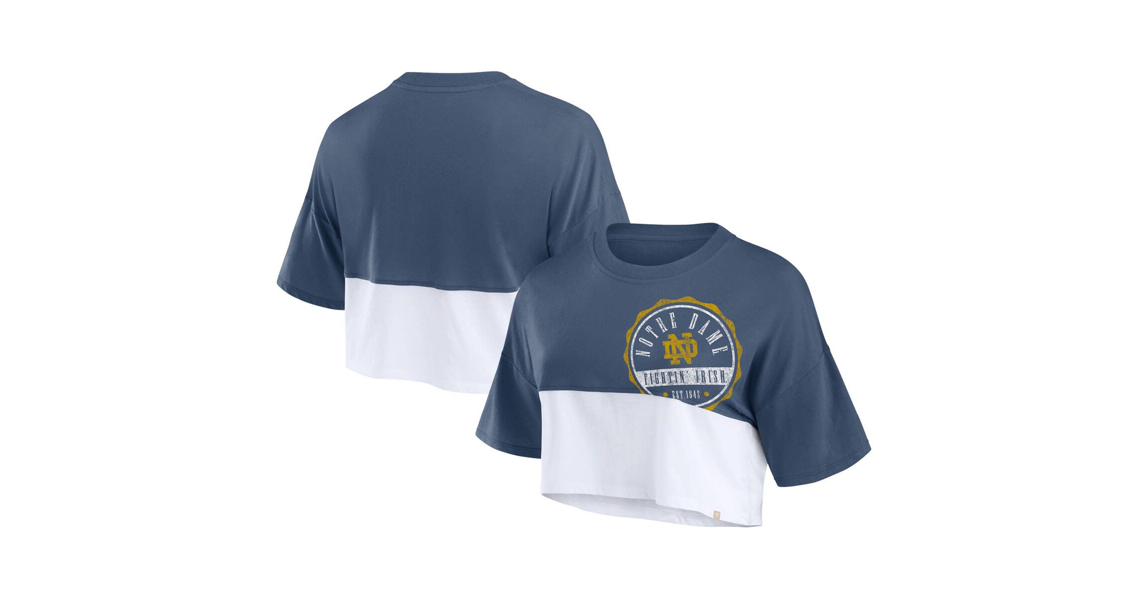 NCAA Fanatics Notre Dame Fighting Irish Oversized Badge Colorblock Cropped T-Shirt