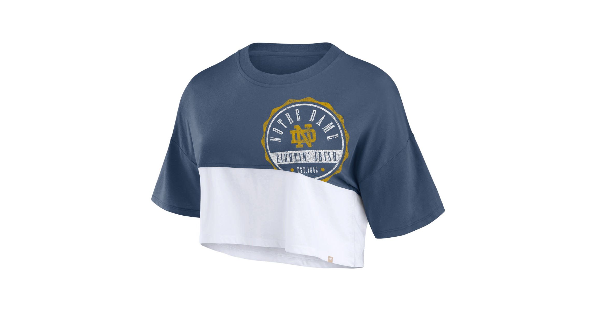 NCAA Fanatics Notre Dame Fighting Irish Oversized Badge Colorblock Cropped T-Shirt