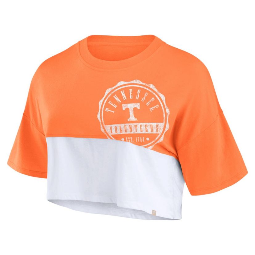 NCAA Fanatics Tennessee Tennessee Volunteers Oversized Badge Colorblock Cropped T-Shirt