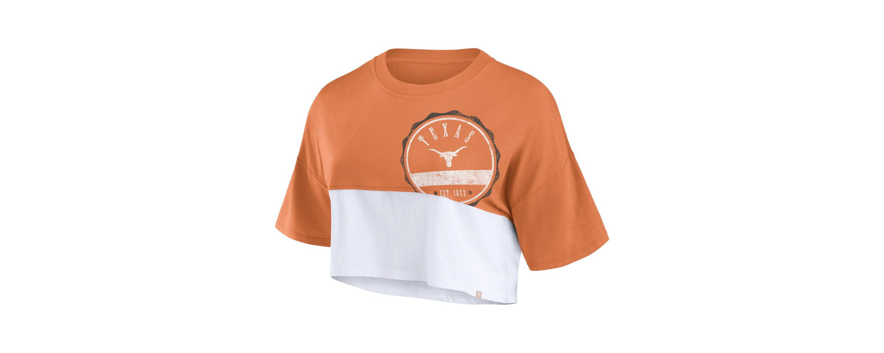 NCAA Fanatics Texas Texas Longhorns Oversized Badge Colorblock Cropped T-Shirt