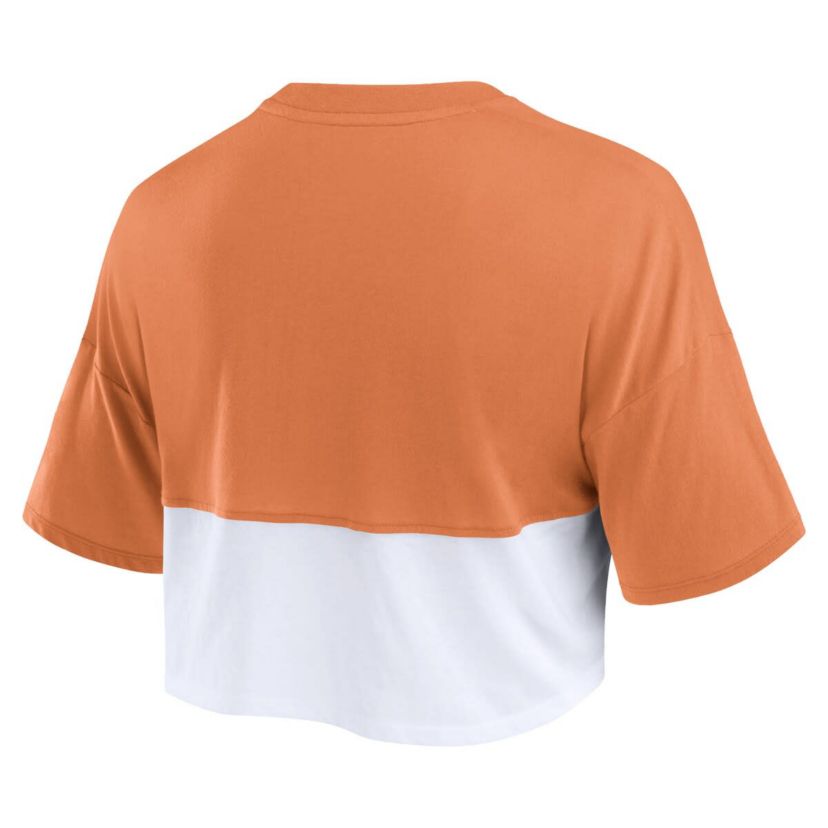 NCAA Fanatics Texas Texas Longhorns Oversized Badge Colorblock Cropped T-Shirt