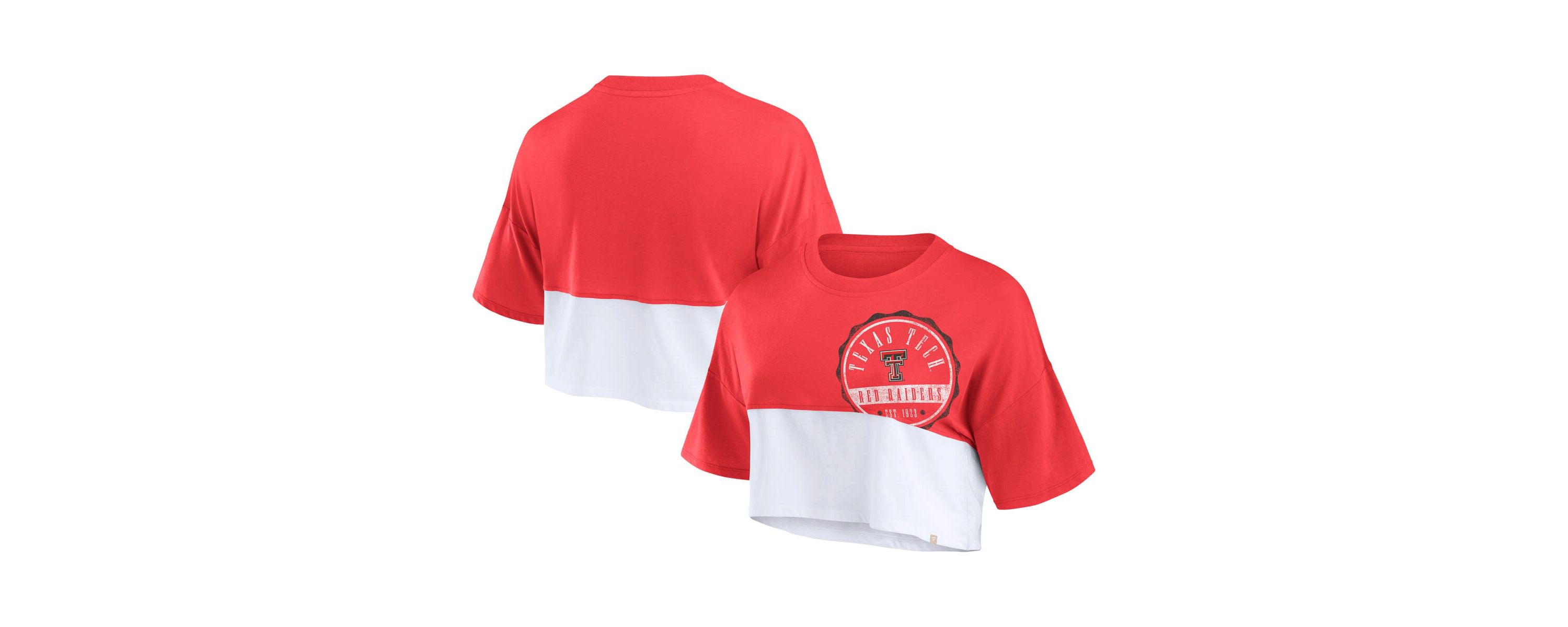 Texas Tech Red Raiders NCAA Fanatics Texas Tech Raiders Oversized Badge Colorblock Cropped T-Shirt