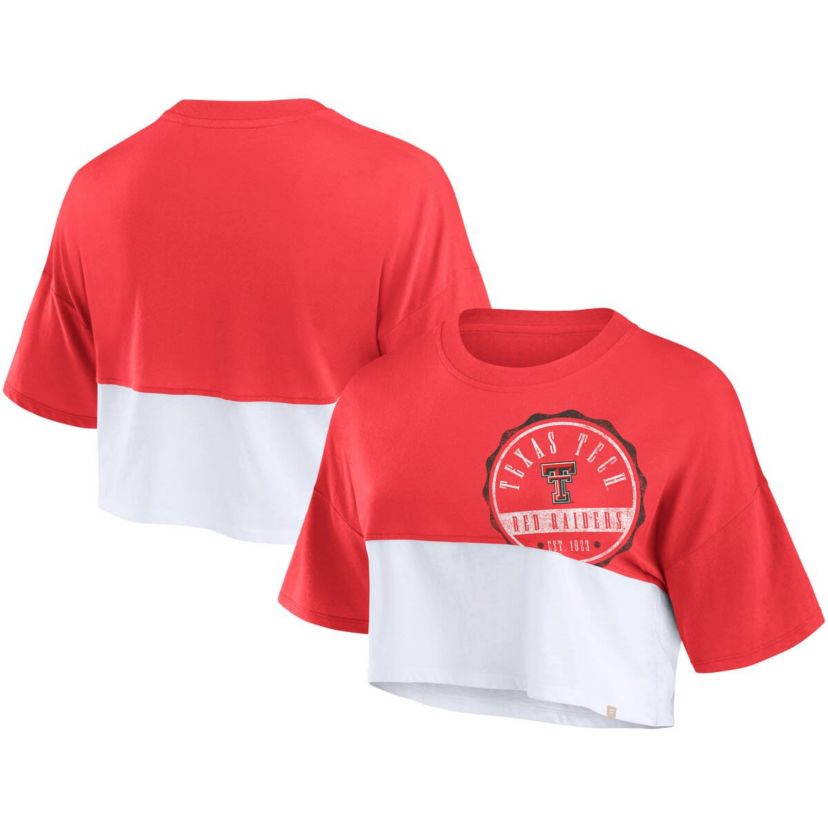 Texas Tech Red Raiders NCAA Fanatics Texas Tech Raiders Oversized Badge Colorblock Cropped T-Shirt