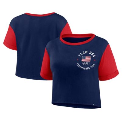 Olympics Fanatics Team USA Circle Badge Cropped Fashion T-Shirt, Navy Blue, Large