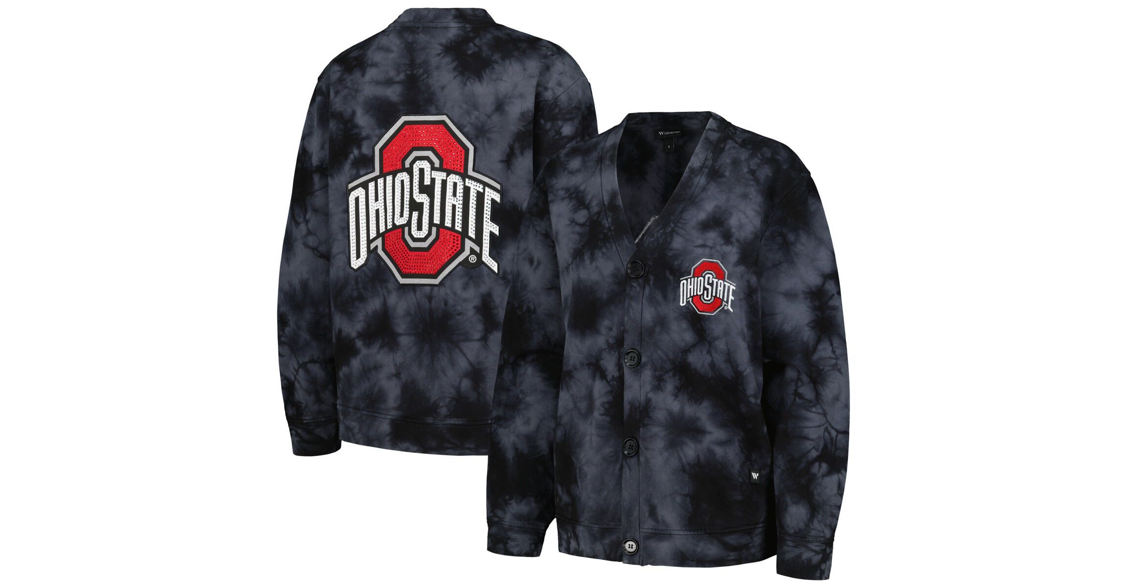 NCAA Ohio State Buckeyes Jeweled Tie-Dye Button-Up V-Neck Sweater