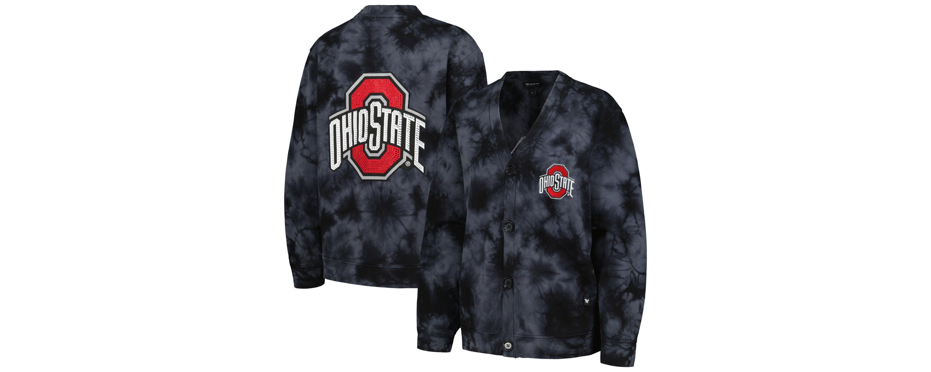 NCAA Ohio State Buckeyes Jeweled Tie-Dye Button-Up V-Neck Sweater