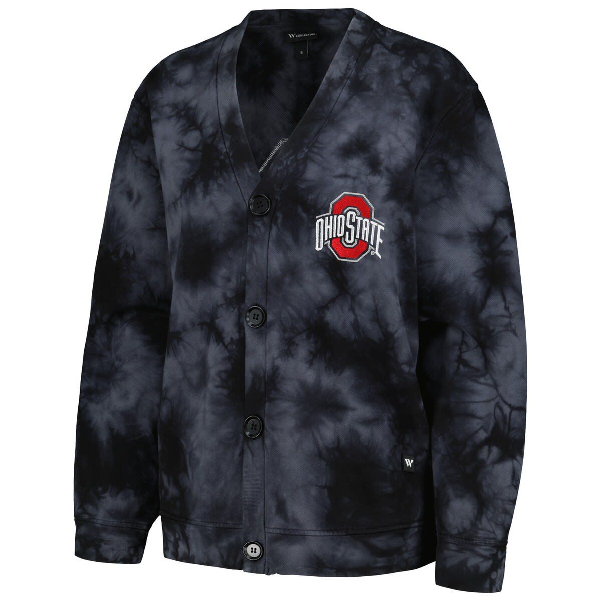 NCAA Ohio State Buckeyes Jeweled Tie-Dye Button-Up V-Neck Sweater