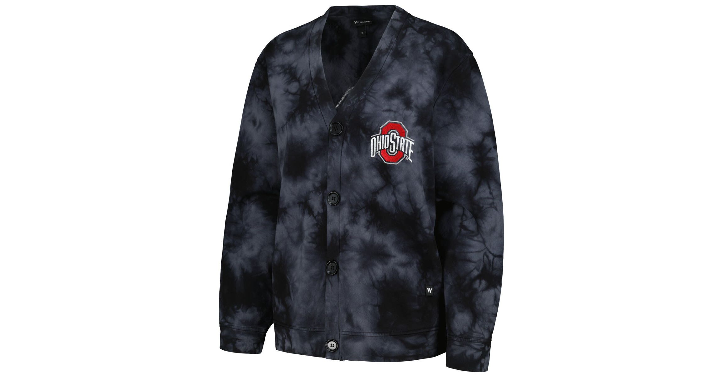 NCAA Ohio State Buckeyes Jeweled Tie-Dye Button-Up V-Neck Sweater