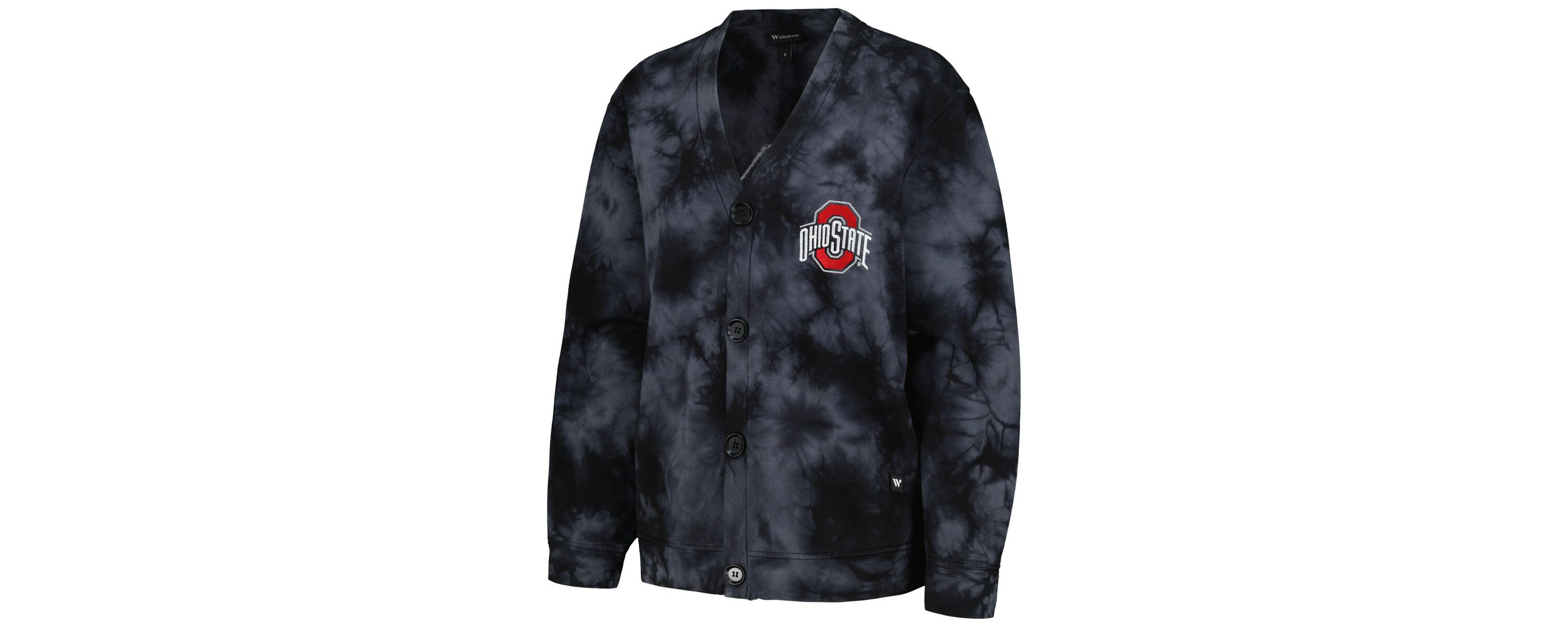 NCAA Ohio State Buckeyes Jeweled Tie-Dye Button-Up V-Neck Sweater