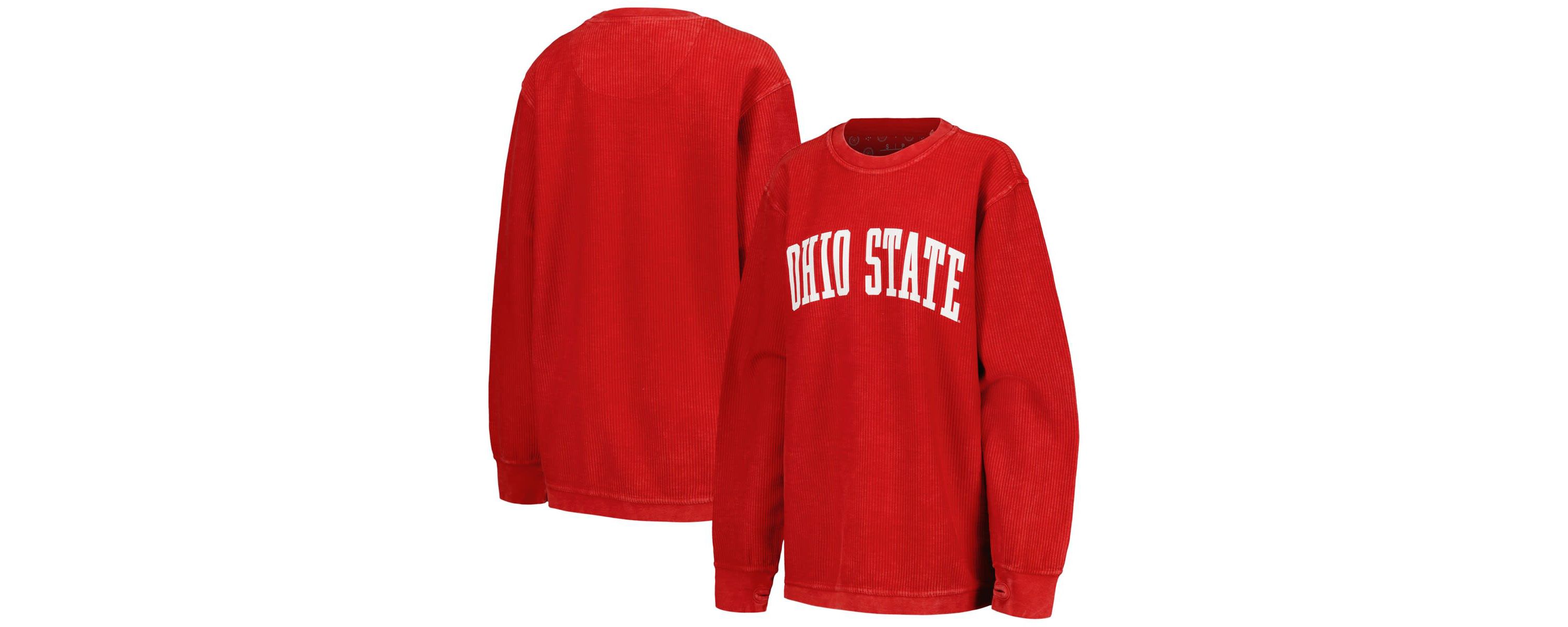 NCAA Ohio State Buckeyes Comfy Corded Vintage Wash Basic Arch Pullover Sweatshirt