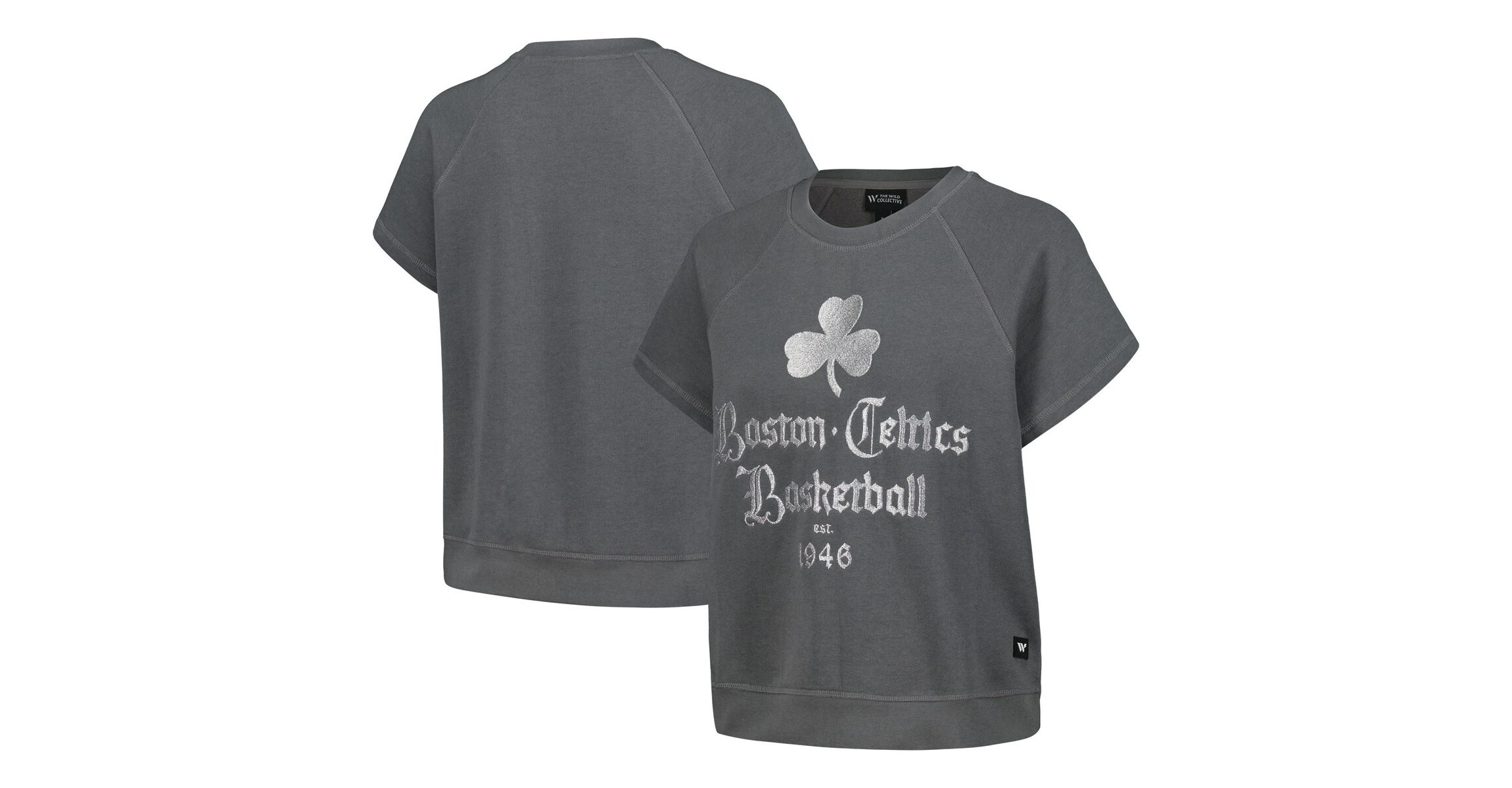 NBA Boston Celtics Embroidered Fleece Raglan Short Sleeve Pullover Sweatshirt