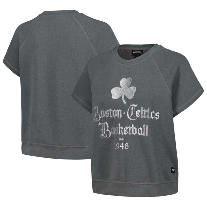 NBA Boston Celtics Embroidered Fleece Raglan Short Sleeve Pullover Sweatshirt