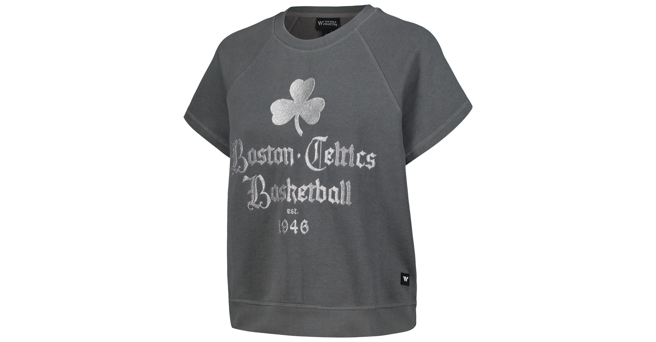 NBA Boston Celtics Embroidered Fleece Raglan Short Sleeve Pullover Sweatshirt