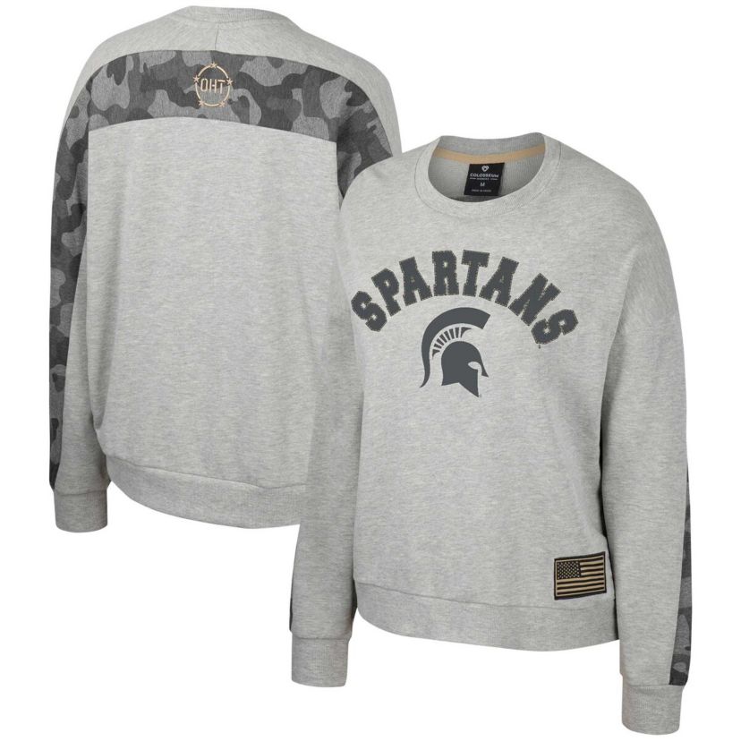NCAA Michigan State Spartans OHT Military Appreciation Flag Rank Dolman Pullover Sweatshirt