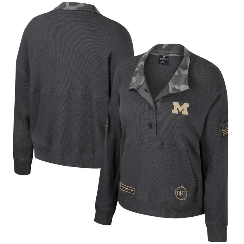 NCAA Michigan Wolverines OHT Military Appreciation Payback Henley Thermal Sweatshirt