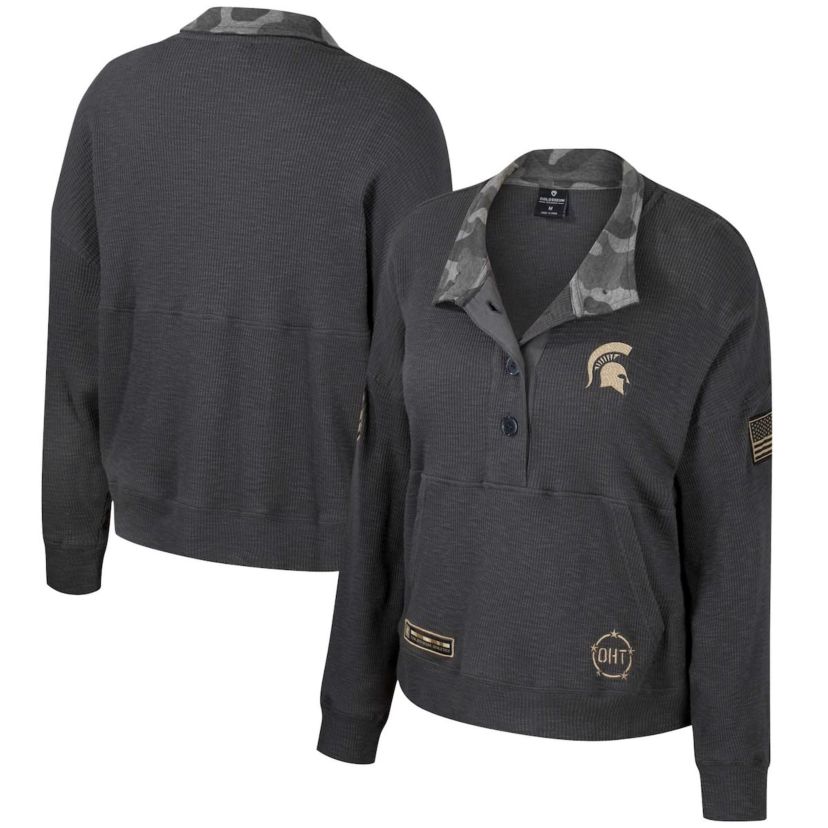 NCAA Michigan State Spartans OHT Military Appreciation Payback Henley Thermal Sweatshirt
