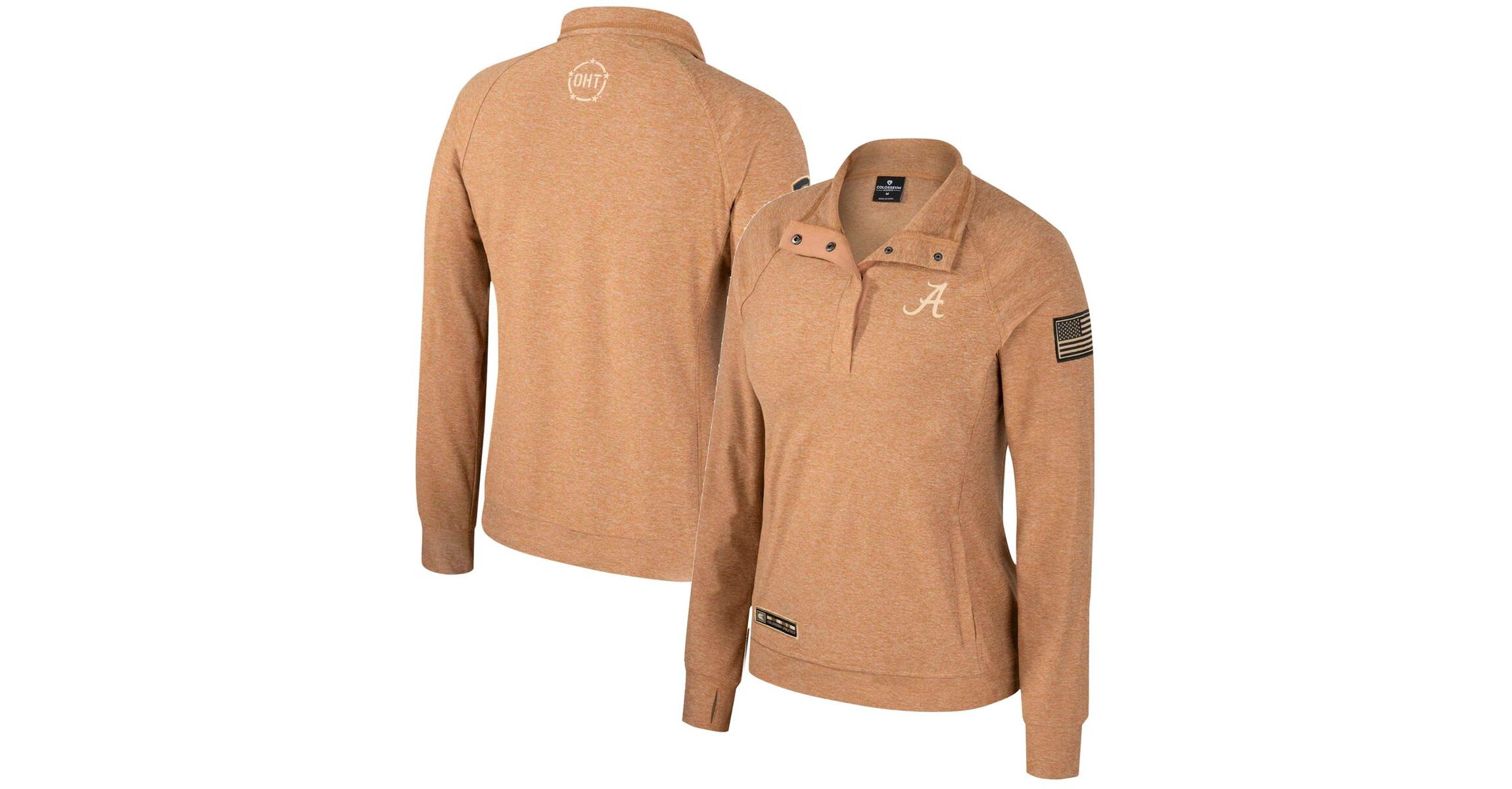 Alabama Crimson Tide NCAA Alabama Tide OHT Military Appreciation Sand Tatum Quarter-Snap Raglan Jacket