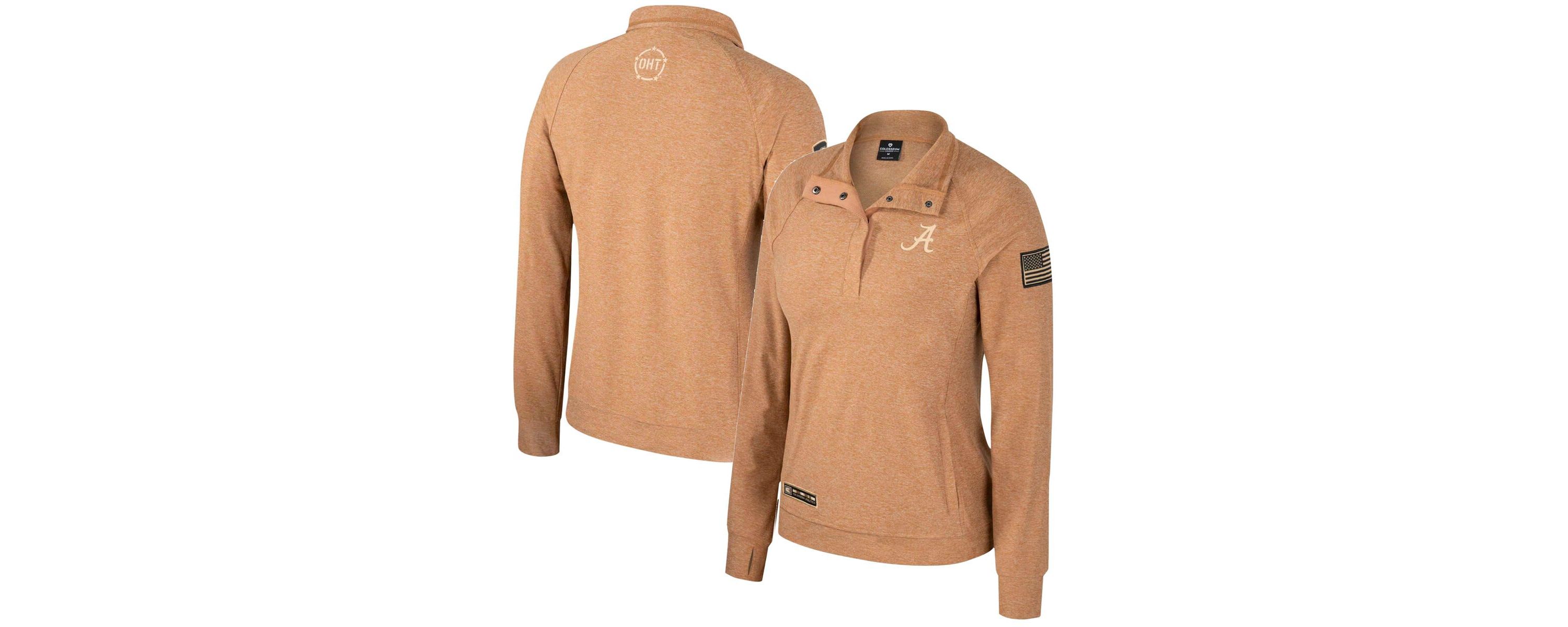 Alabama Crimson Tide NCAA Alabama Tide OHT Military Appreciation Sand Tatum Quarter-Snap Raglan Jacket