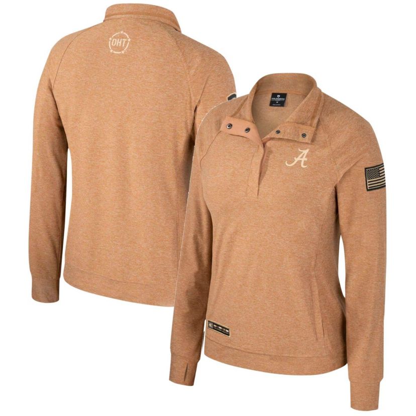Alabama Crimson Tide NCAA Alabama Tide OHT Military Appreciation Sand Tatum Quarter-Snap Raglan Jacket