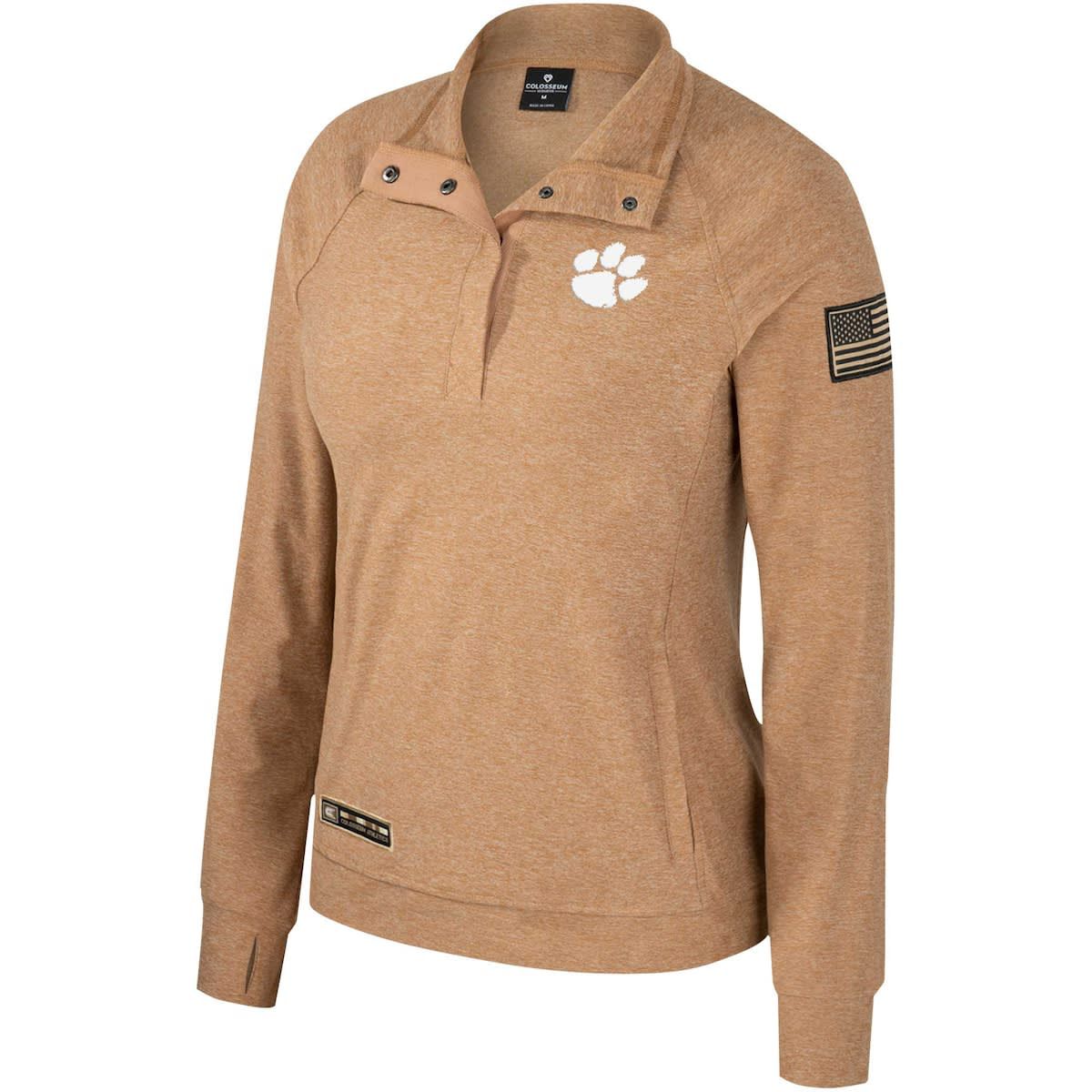 NCAA Clemson Tigers OHT Military Appreciation Sand Tatum Quarter-Snap Raglan Jacket