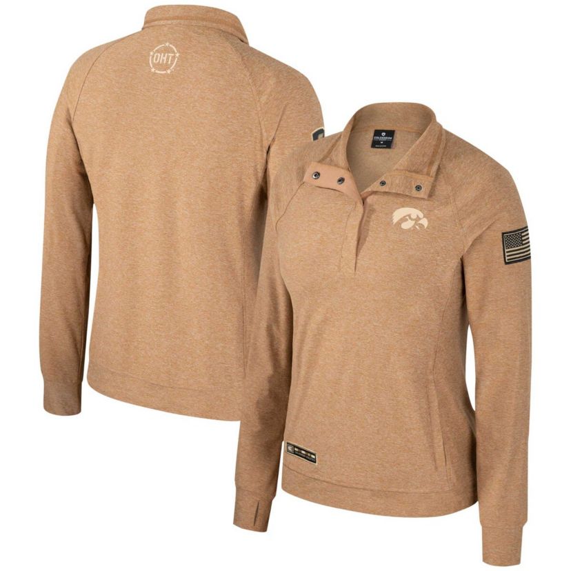 NCAA Iowa Hawkeyes OHT Military Appreciation Sand Tatum Quarter-Snap Raglan Jacket