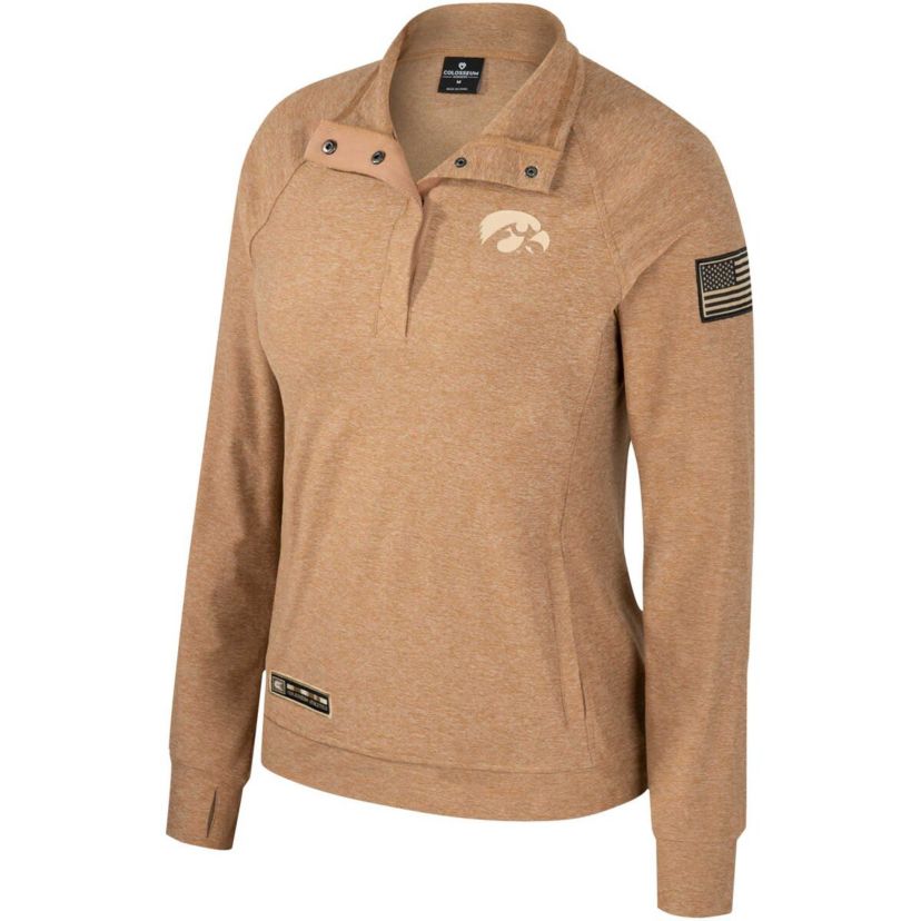 NCAA Iowa Hawkeyes OHT Military Appreciation Sand Tatum Quarter-Snap Raglan Jacket
