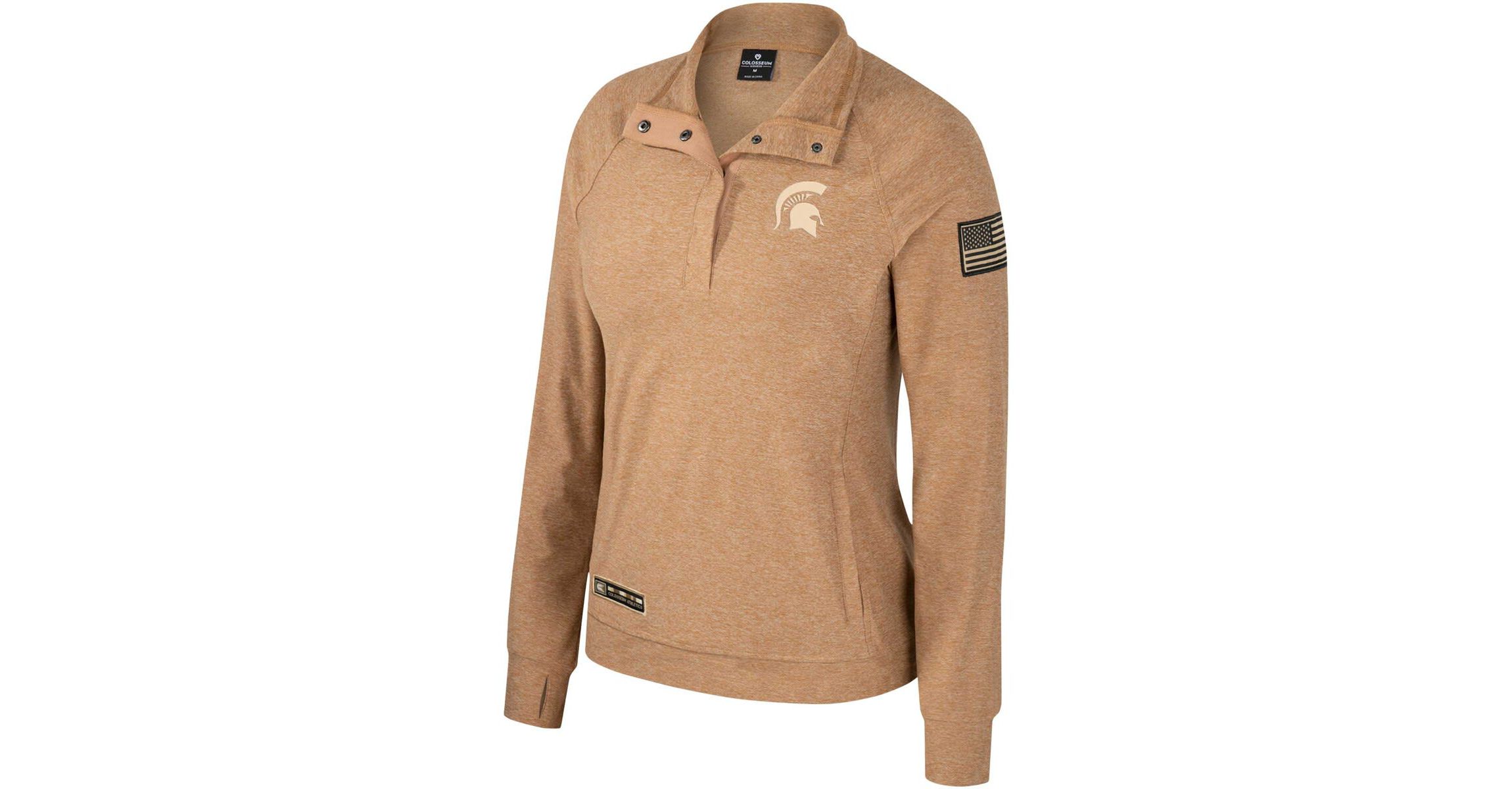 NCAA Michigan State Spartans OHT Military Appreciation Sand Tatum Quarter-Snap Raglan Jacket
