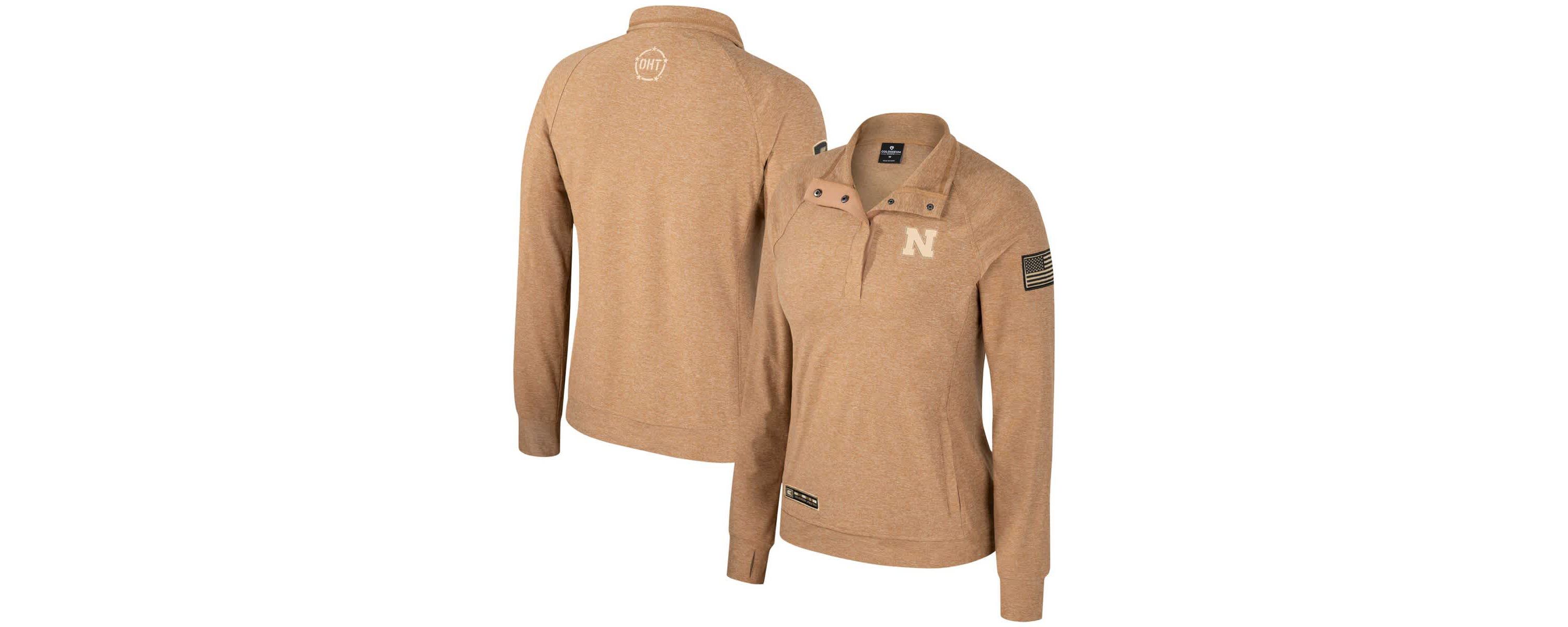 NCAA Nebraska Huskers OHT Military Appreciation Sand Tatum Quarter-Snap Raglan Jacket