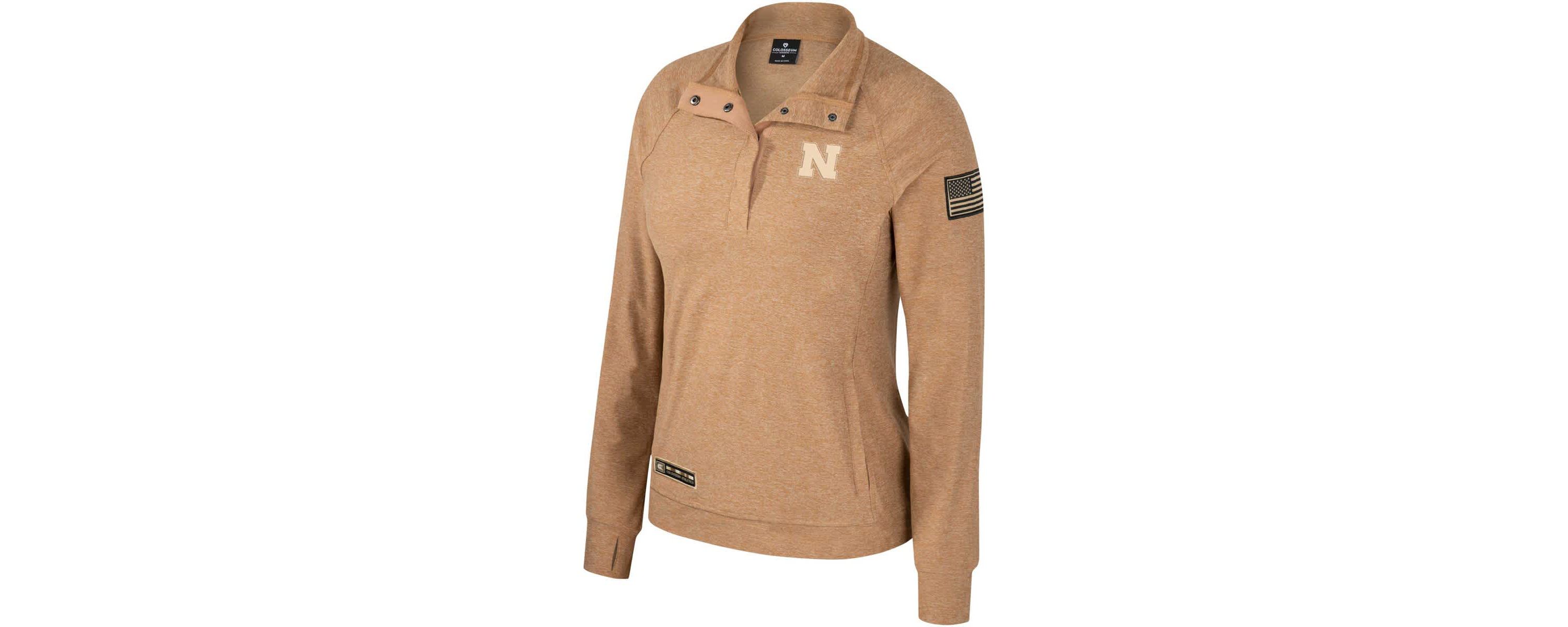 NCAA Nebraska Huskers OHT Military Appreciation Sand Tatum Quarter-Snap Raglan Jacket