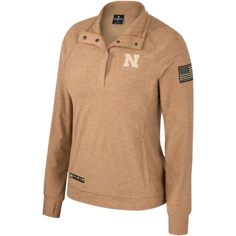 NCAA Nebraska Huskers OHT Military Appreciation Sand Tatum Quarter-Snap Raglan Jacket