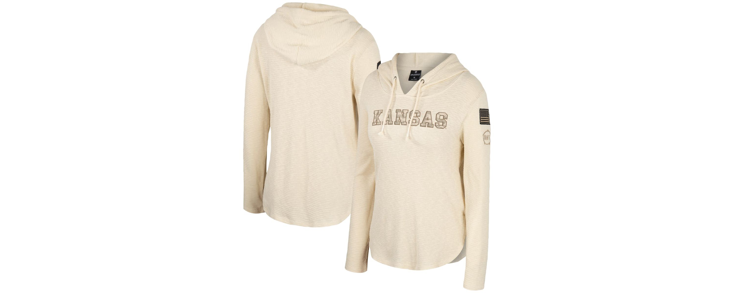 NCAA Kansas Jayhawks OHT Military Appreciation Casey Raglan Long Sleeve Hoodie T-Shirt