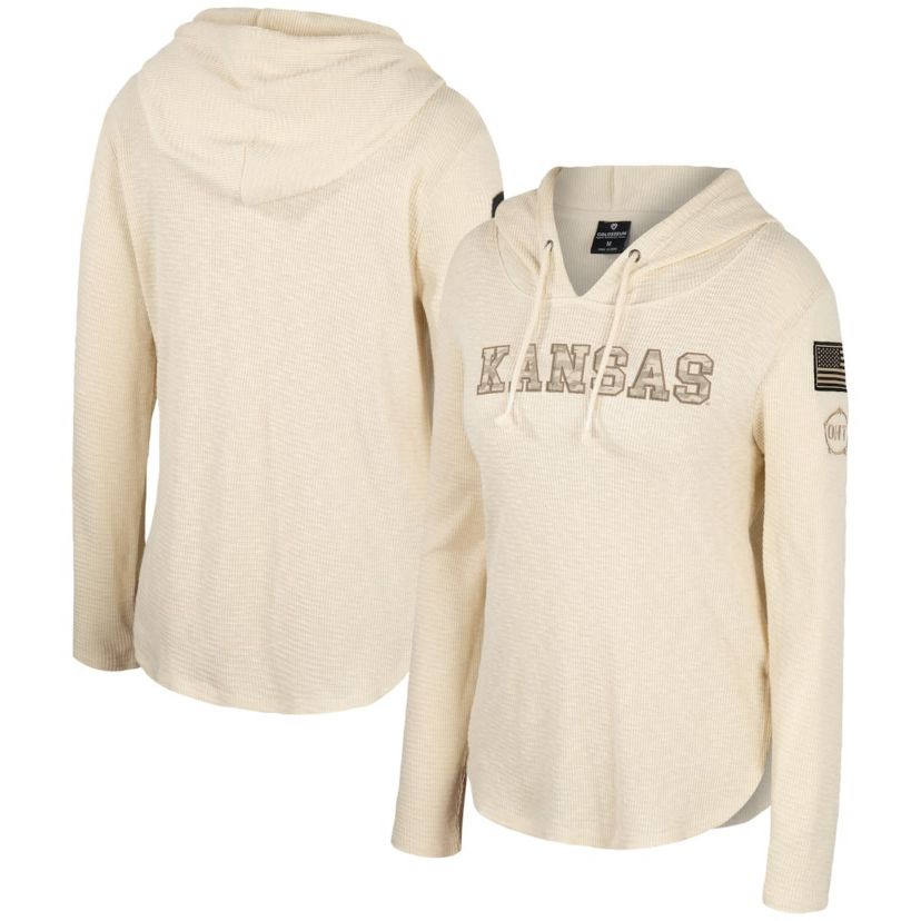 NCAA Kansas Jayhawks OHT Military Appreciation Casey Raglan Long Sleeve Hoodie T-Shirt
