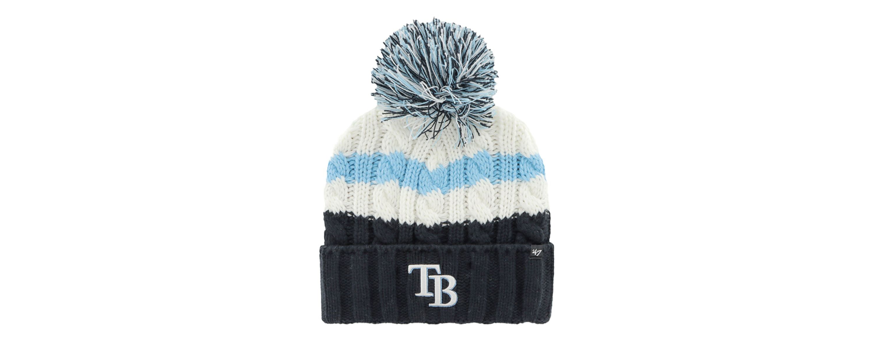 MLB White/Navy Tampa Bay Rays Ashfield Cuffed Knit Hat with Pom