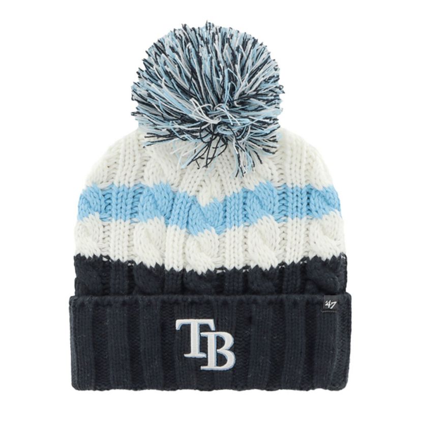 MLB White/Navy Tampa Bay Rays Ashfield Cuffed Knit Hat with Pom