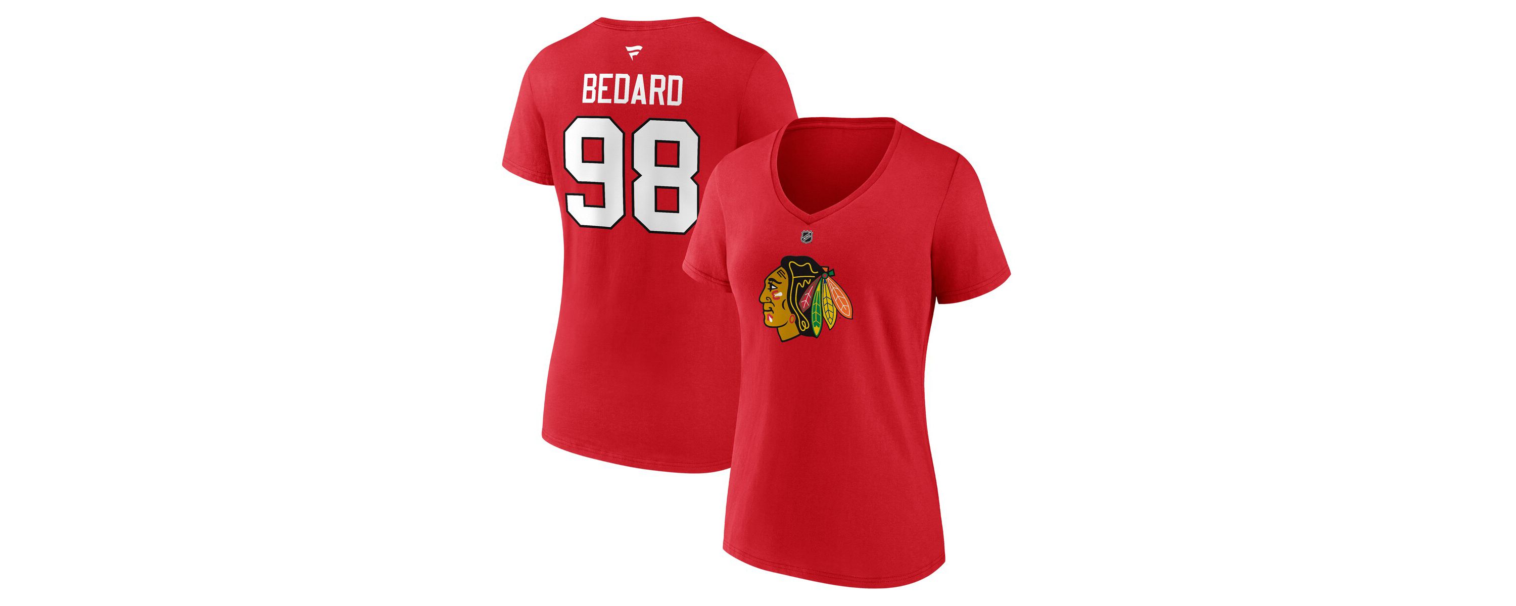 NHL Fanatics Connor Bedard Chicago Blackhawks 2023 NHL Draft Authentic Stack Player Name & Number V-Neck T-Shirt