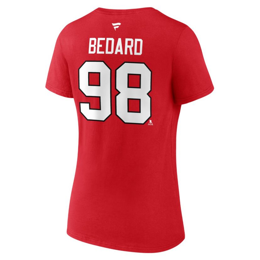 NHL Fanatics Connor Bedard Chicago Blackhawks 2023 NHL Draft Authentic Stack Player Name & Number V-Neck T-Shirt