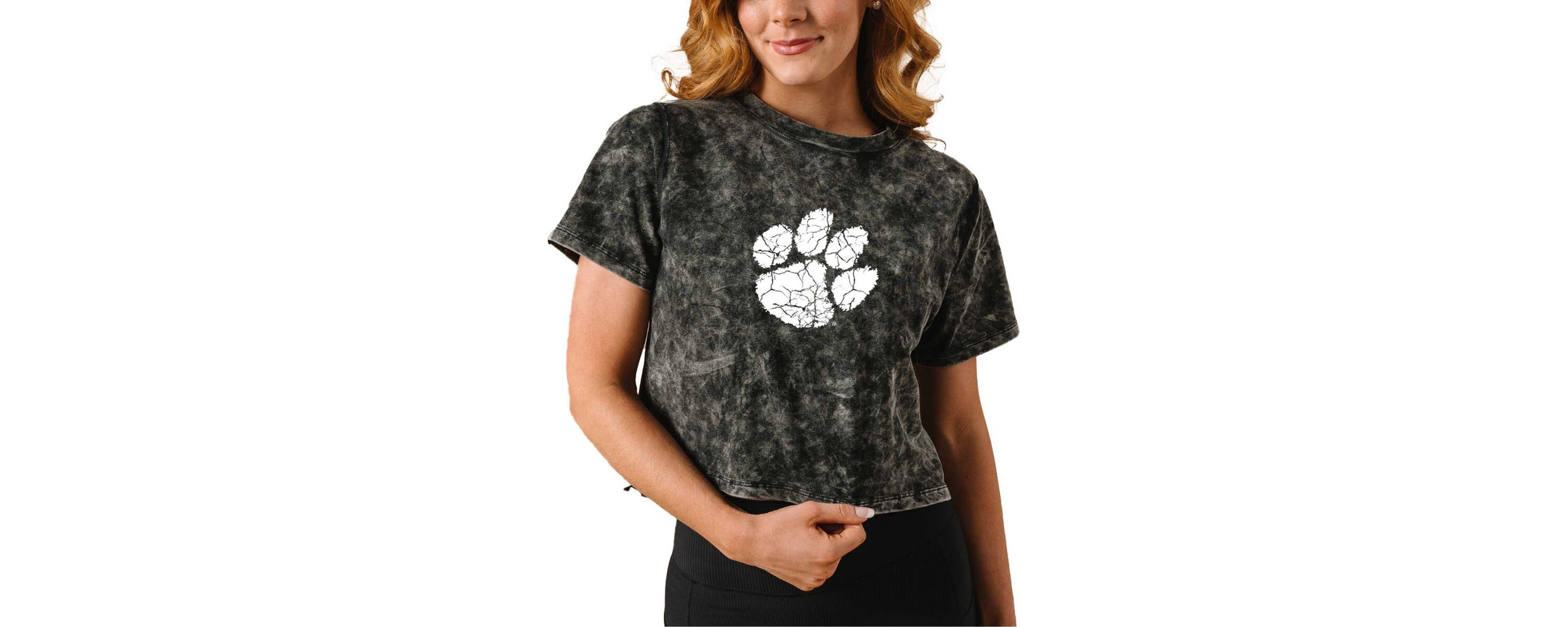 NCAA Clemson Tigers Vintage Wash Milky Silk Cropped T-Shirt