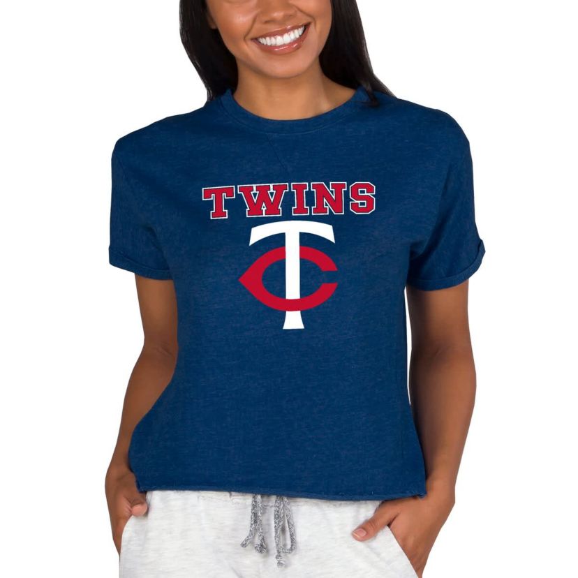 MLB Minnesota Twins Tri-Blend Mainstream Terry Short Sleeve Sweatshirt Top