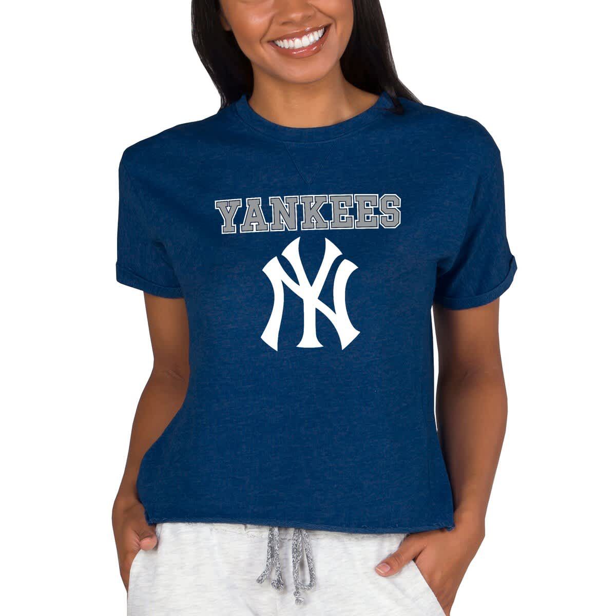 MLB New York Yankees Tri-Blend Mainstream Terry Short Sleeve Sweatshirt Top