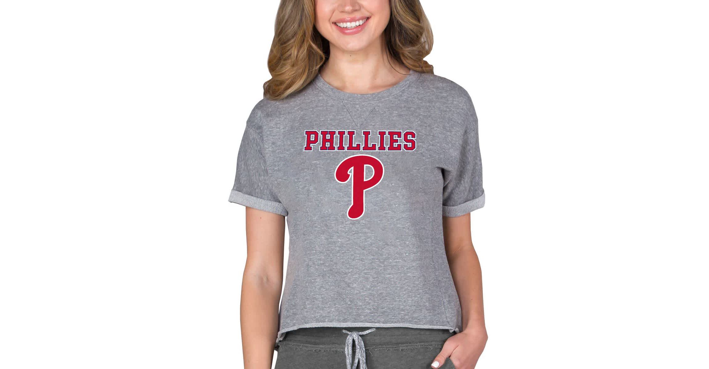 MLB Philadelphia Phillies Tri-Blend Mainstream Terry Short Sleeve Sweatshirt Top