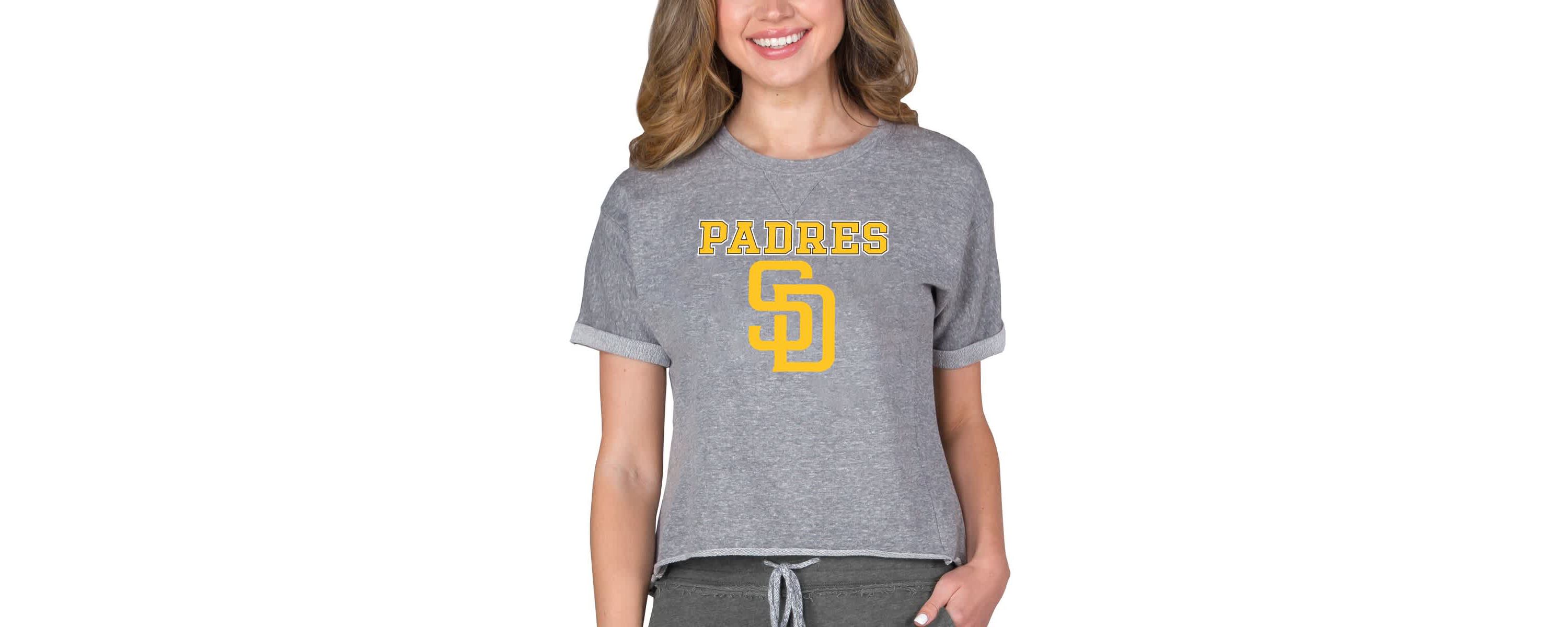 MLB San Diego Padres Tri-Blend Mainstream Terry Short Sleeve Sweatshirt Top