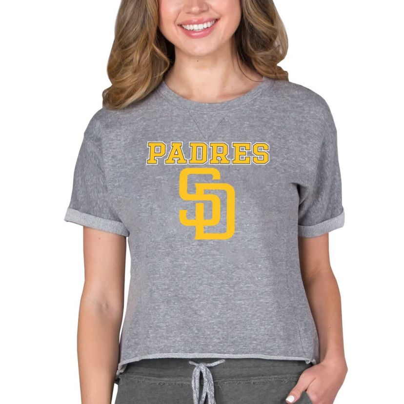 MLB San Diego Padres Tri-Blend Mainstream Terry Short Sleeve Sweatshirt Top