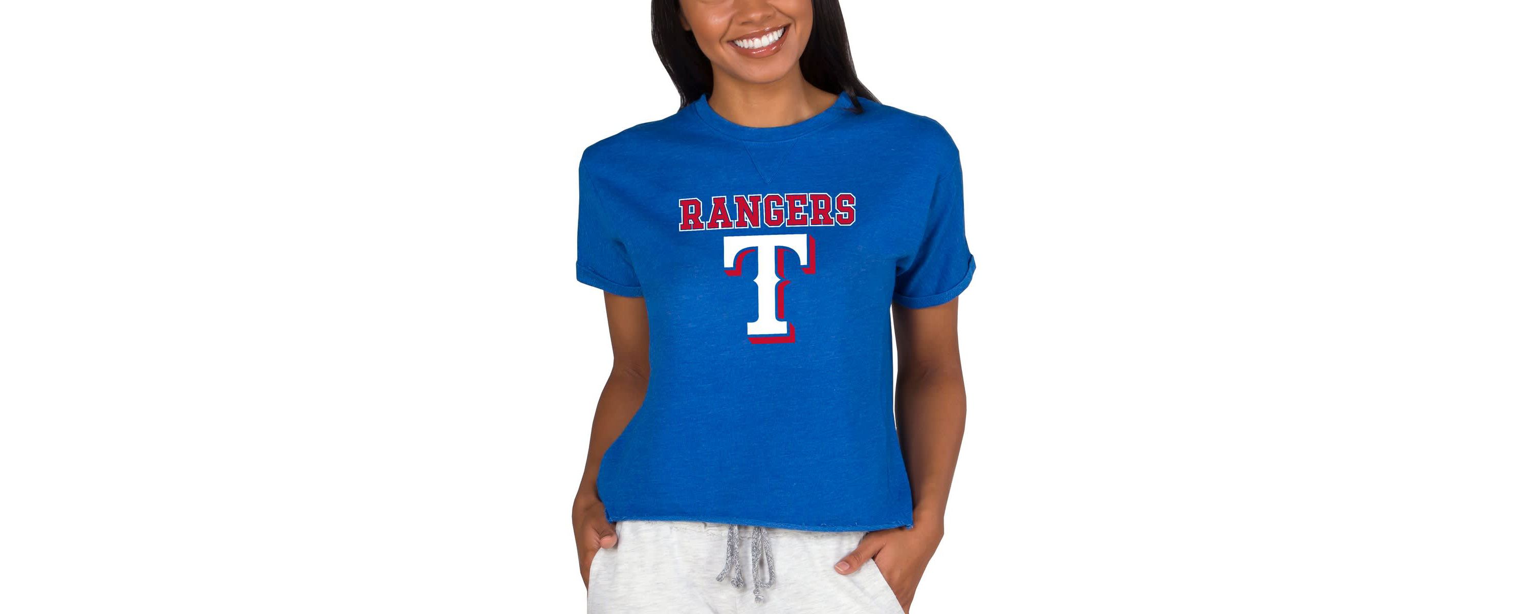 MLB Texas Rangers Tri-Blend Mainstream Terry Short Sleeve Sweatshirt Top