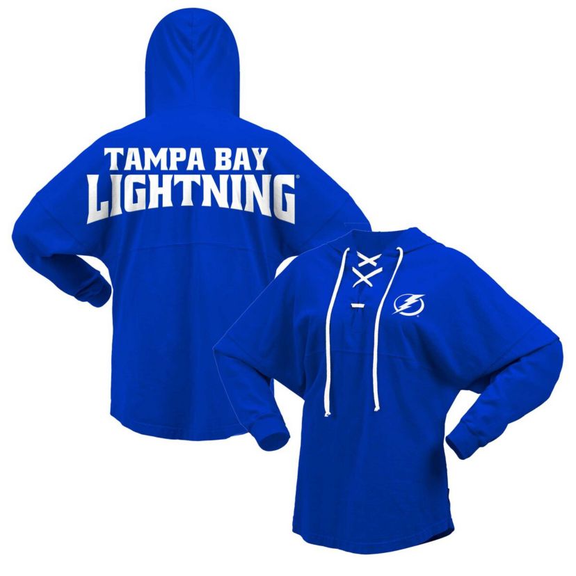 NHL Fanatics Tampa Bay Lightning Jersey Lace-Up V-Neck Long Sleeve Hoodie T-Shirt