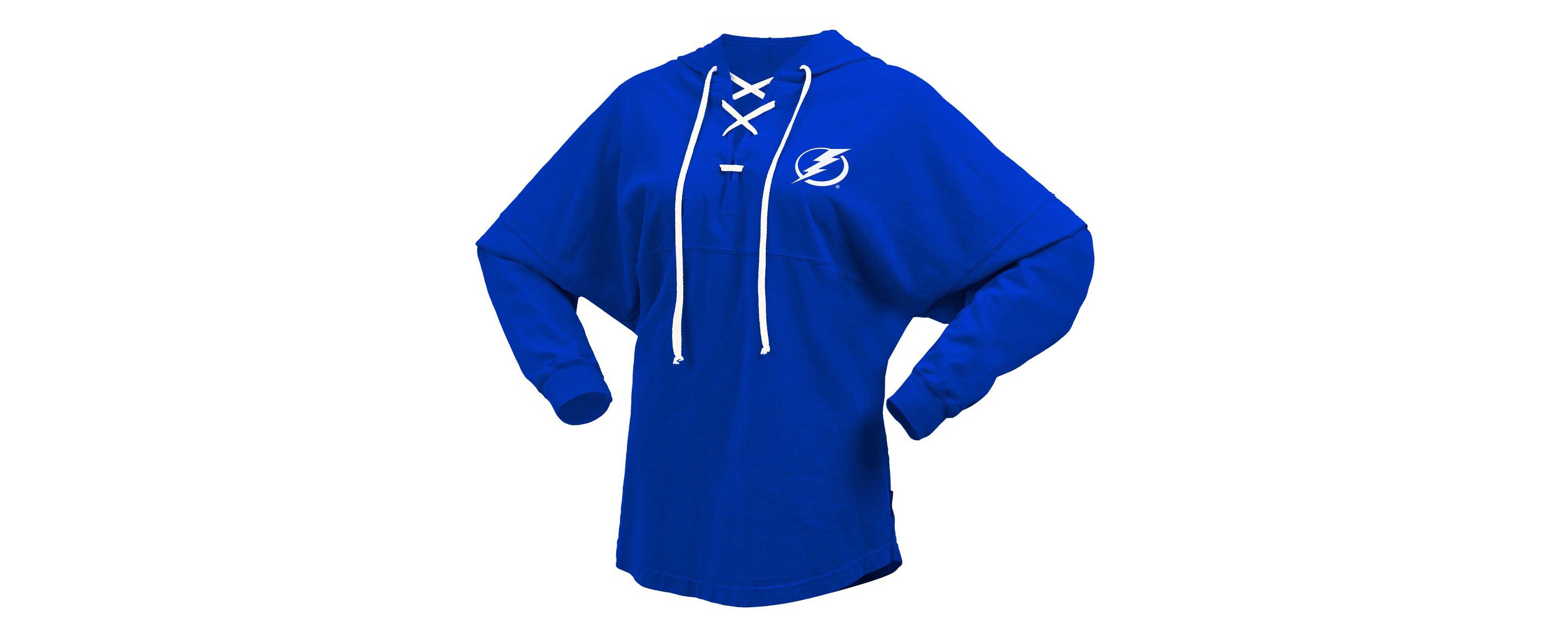 NHL Fanatics Tampa Bay Lightning Jersey Lace-Up V-Neck Long Sleeve Hoodie T-Shirt